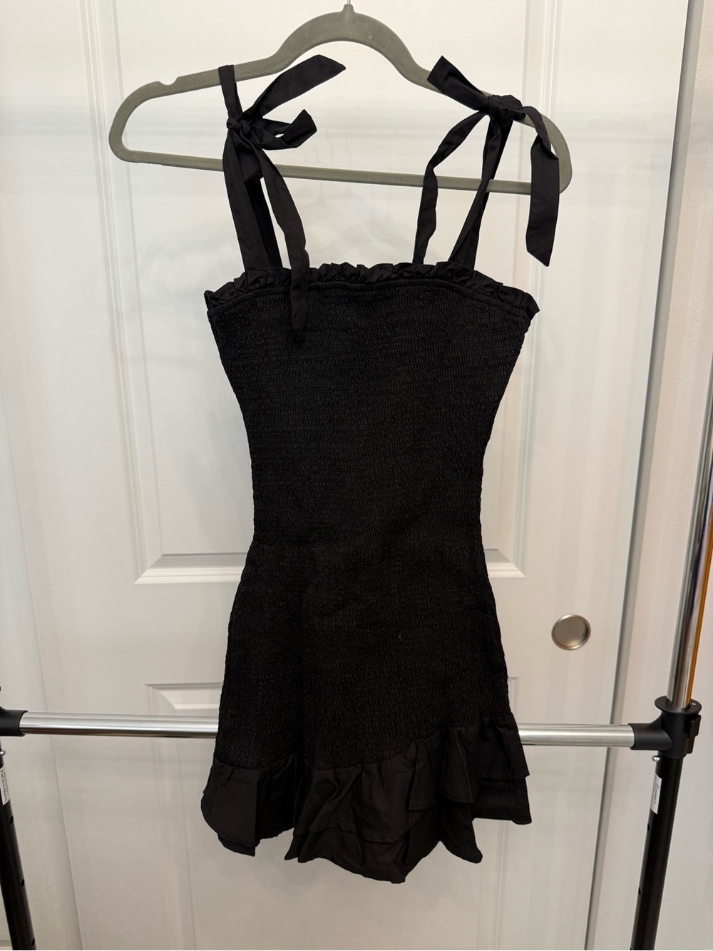 TCEC Black Smocked One-Piece with Tie Straps
